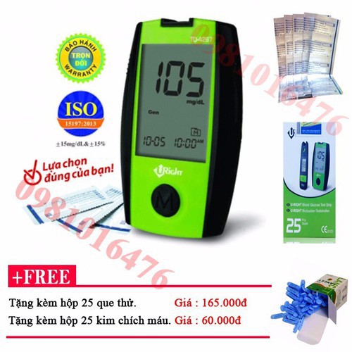 Máy đo đường huyết uright TD 4267 cao cấp + Tặng 25 kim, 15 que thử