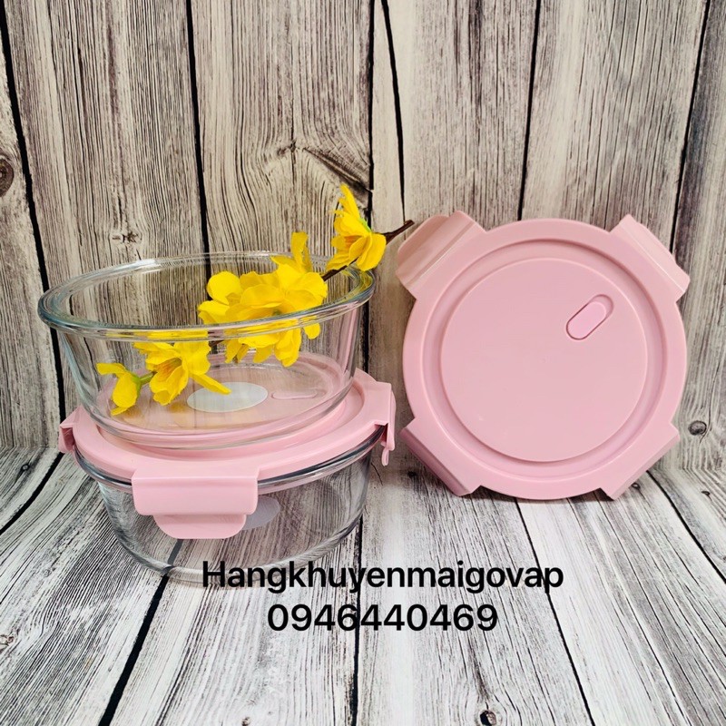 (XẢ KHO) Hộp Thủy Tinh Chịu Nhiệt Tròn 620ml, 640ml - Nắp Có Ron Chống Tràn - Đựng Thực Phẩm - Mang Cơm