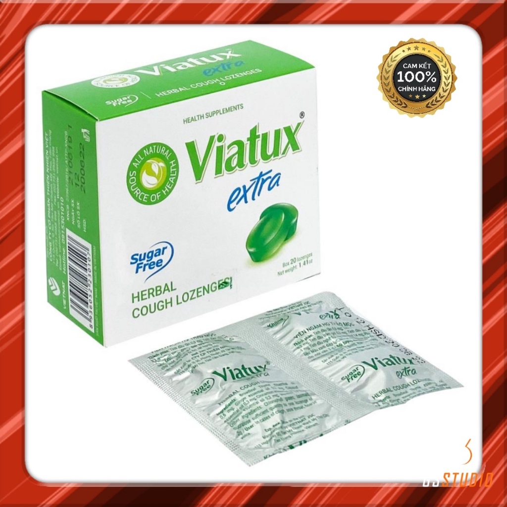 Viatux Extra Kẹo ngậm giảm ho không đường - hộp 20 viên