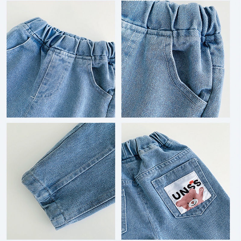 Quần Jean Dài Dáng Rộng In Hoạt Hình Kiểu Hàn Quốc Thời Trang Mùa Xuân Cho Bé Trai