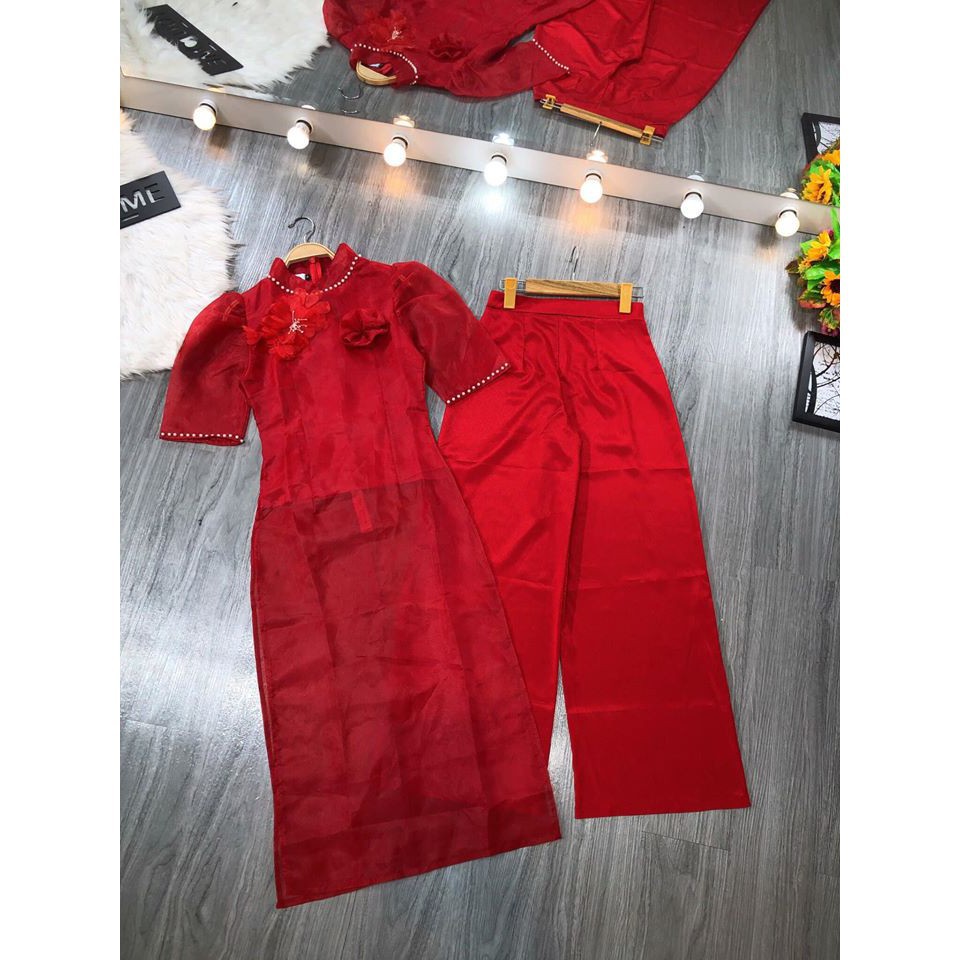 Áo dài nữ 🌸FREESHIP🌸 Sét voan áo dài xinh xắn + quần rộng