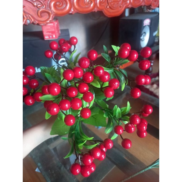 Cherry chùm 7 nhánh hàng đẹp cụm cherry giả 7 chùm quả trang trí nhà cửa