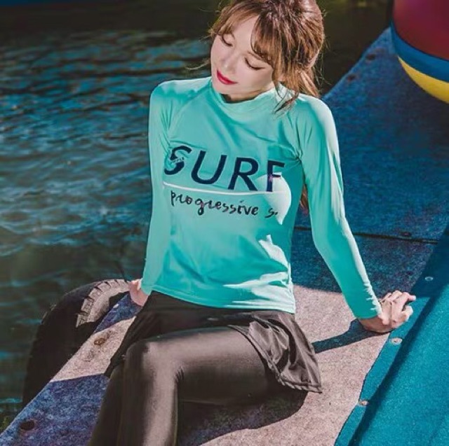 Đồ bơi dài tay nam nữ quần váy dài chống nắng SURF xanh hồng | BigBuy360 - bigbuy360.vn