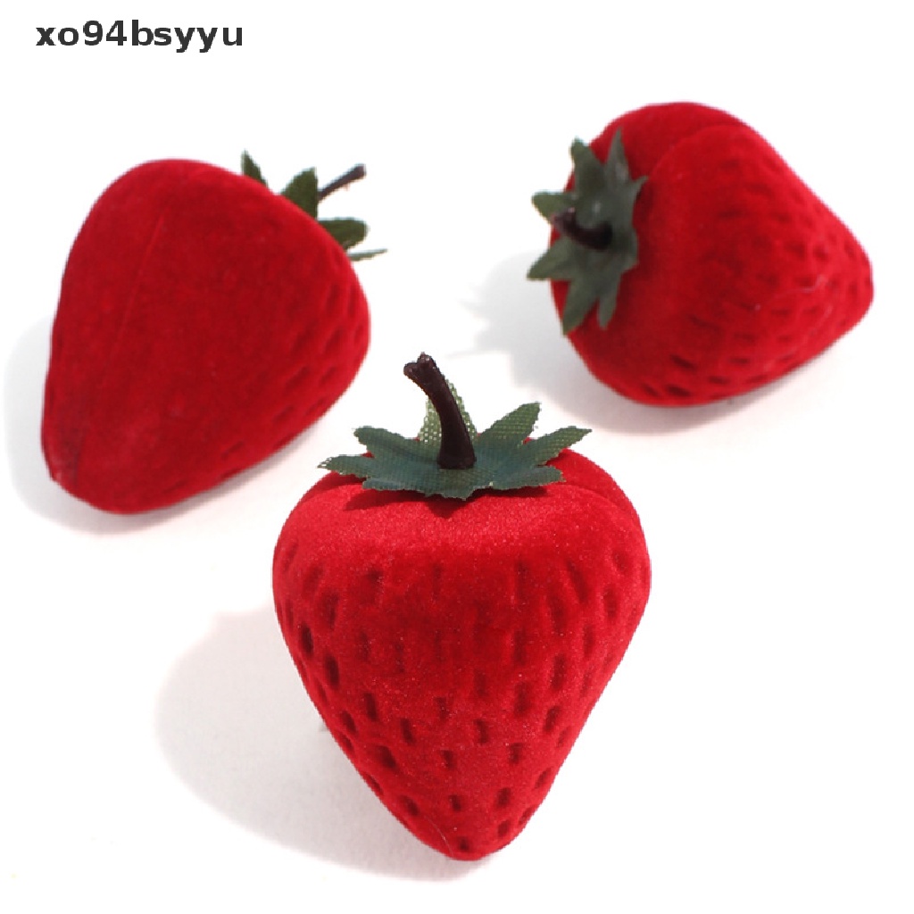 1 Hộp Đựng Nhẫn Xo94Bsyu Hình Trái Dâu Đỏ Bằng Nhung