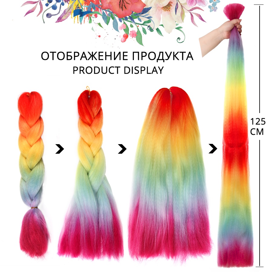 Chùm Tóc Tết Giả Màu Ombre Xanh Dương/ Hồng Dễ Sử Dụng Để Nối Tóc 100G 24"