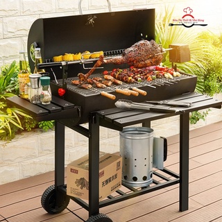 Bếp nướng BBQ, bếp nướng than ngoài trời có nắp đậy, có đồng hồ báo nhiệt + motor, HÀNG LOẠI 1 cao cấp