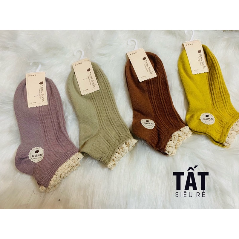 Tất Cổ Ngắn Nữ Hoạ Tiết Ren Len Gân Hàn Quốc - Tất Siêu Rẻ
