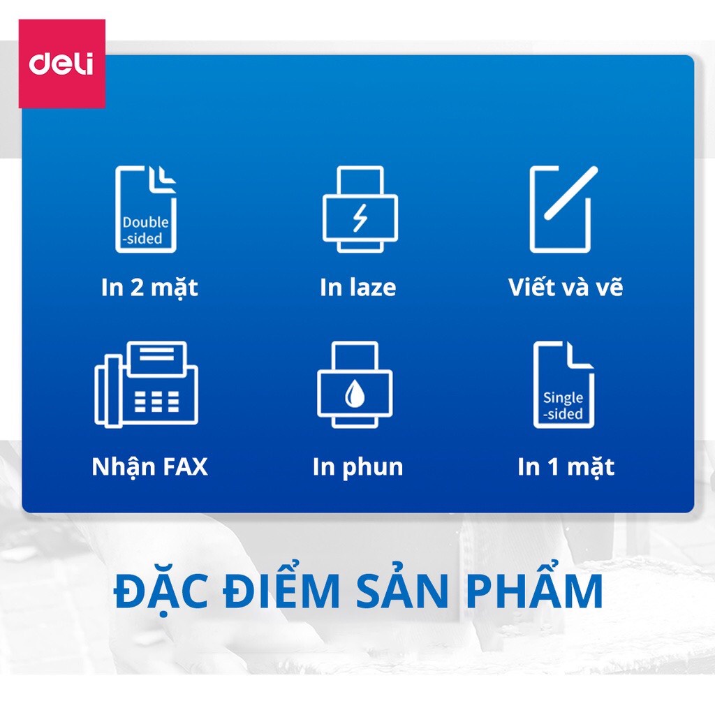 Giấy in A4 cao cấp Deli định lượng 70gsm - Tệp 500 tờ, chống tích điện, chống lóa.