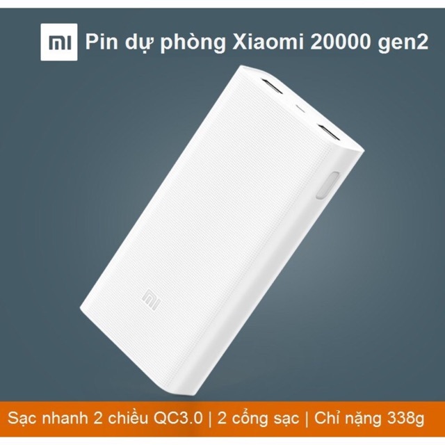 Sạc dự phòng Xiaomi 20000 mAh Gen 2 chính hãng