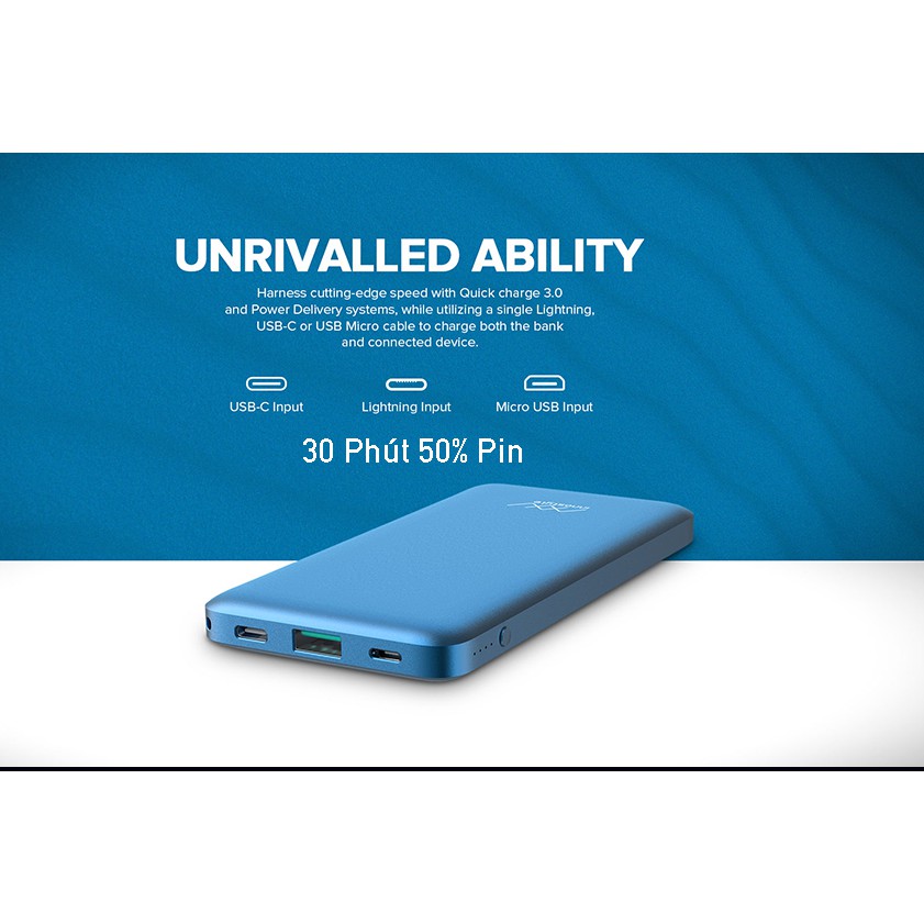 Sạc Dự Phòng INNOSTYLE 10000MAH PD 18W + QC3.0 18W Blue - Hàng Chính Hãng