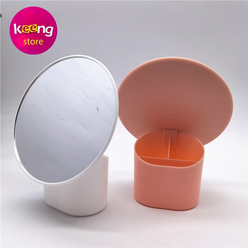 Gương để bàn trang điểm Hàn quốc KEENGSTORE [Tặng kèm kệ mini] mẫu tròn siêu xinh siêu cute