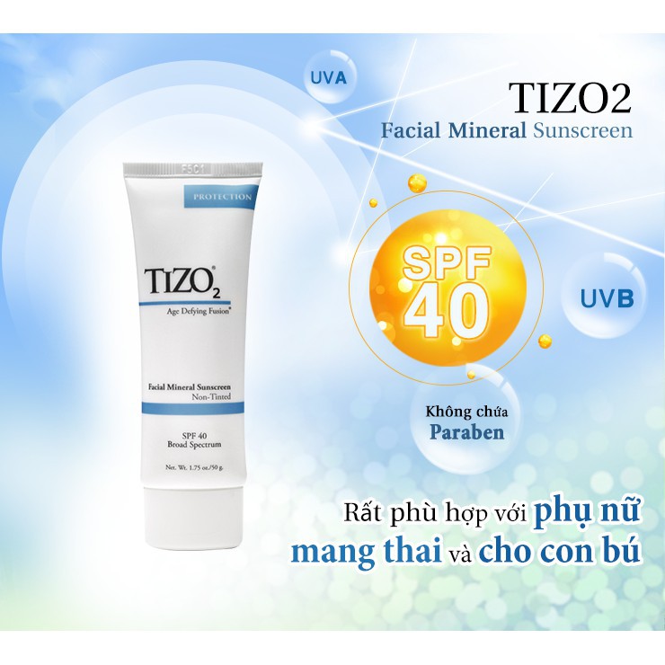 Kem chống nắng vật lý Tizo2 Facial Mineral Sunscreen SPF 40 50g