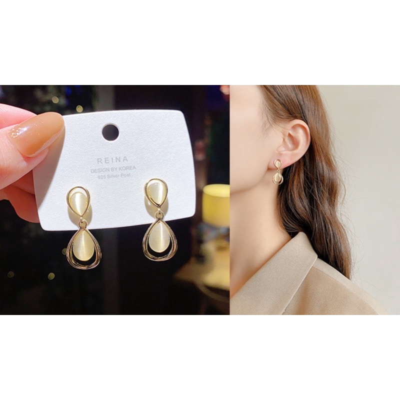 khuyên tai cao cấp s925 đính đá 0pal mắt mèo nữ tính mã TH135-12