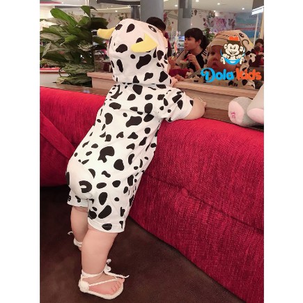 Quần áo trẻ em, trẻ sơ sinh hình thú Bò Sữa cotton ngắn tay có mũ cho bé 0-3 tuổi