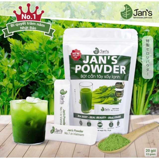 Bột cần tây sấy lạnh giảm cân Jan’s Detox Thanh Lọc Cơ Thể (Gói 60gr - 20 gói nhỏ)