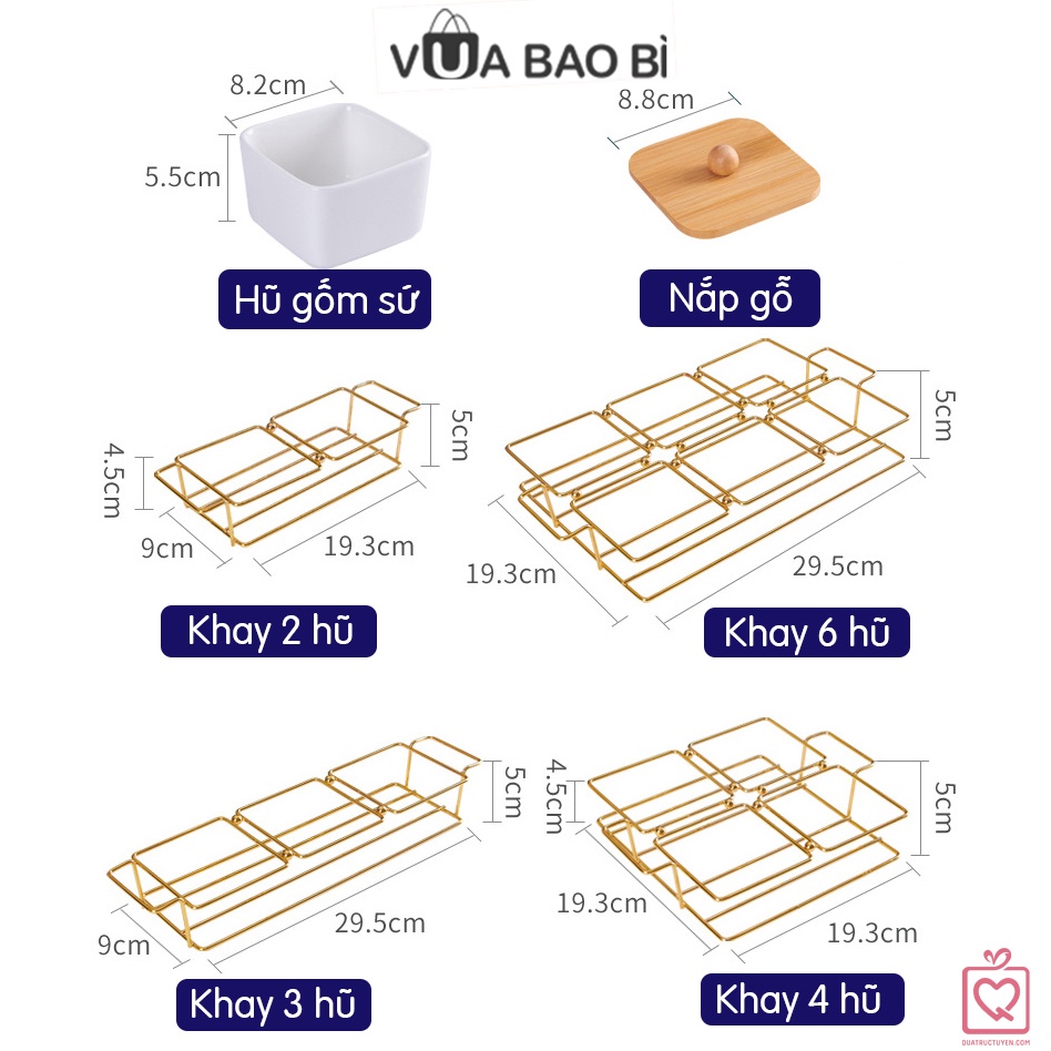 Khay mứt tết Nắp Gỗ-hũ đựng hạt hoa quả để bàn giá sắt sang trọng bày trí phòng khách Vua Bao Bì