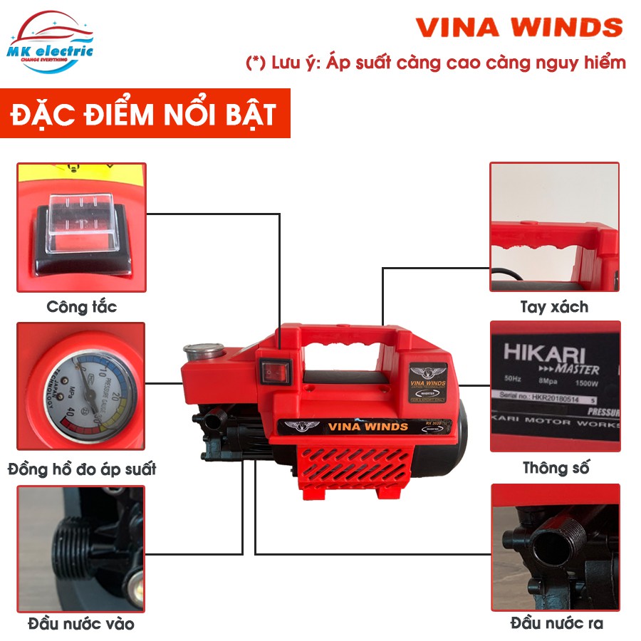 [ BH 24 THÁNG ] Máy rửa xe mini I Máy rửa xe cao áp VINA WINDS 2000W RO 2020 - Có áp chống giật +Chống cháy