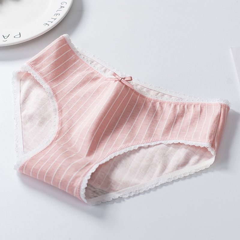 Quần lót cotton tam giác kẻ sọc trang trí nơ thoáng khí cho nữ | BigBuy360 - bigbuy360.vn