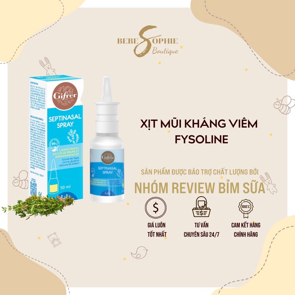 Chính hãng - Xịt nước muối sinh lý Fysoline vàng, chiết xuất từ thảo dược - giúp vệ sinh mũi cho bé khi cảm cúm, 50ml