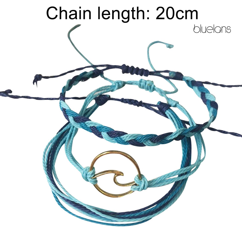 Set 3 Vòng Tay Dây Bện Gắn Hình Sóng Biển Thời Trang Cho Nữ