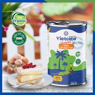 Nước Cốt Dừa VIETCOCO Hữu Cơ Organic Đóng Hộp Lon Vị Béo Thanh Tự Nhiên, Dùng Nấu Xôi Chè Làm Bánh, Kem, Đồ Uống - 400ml