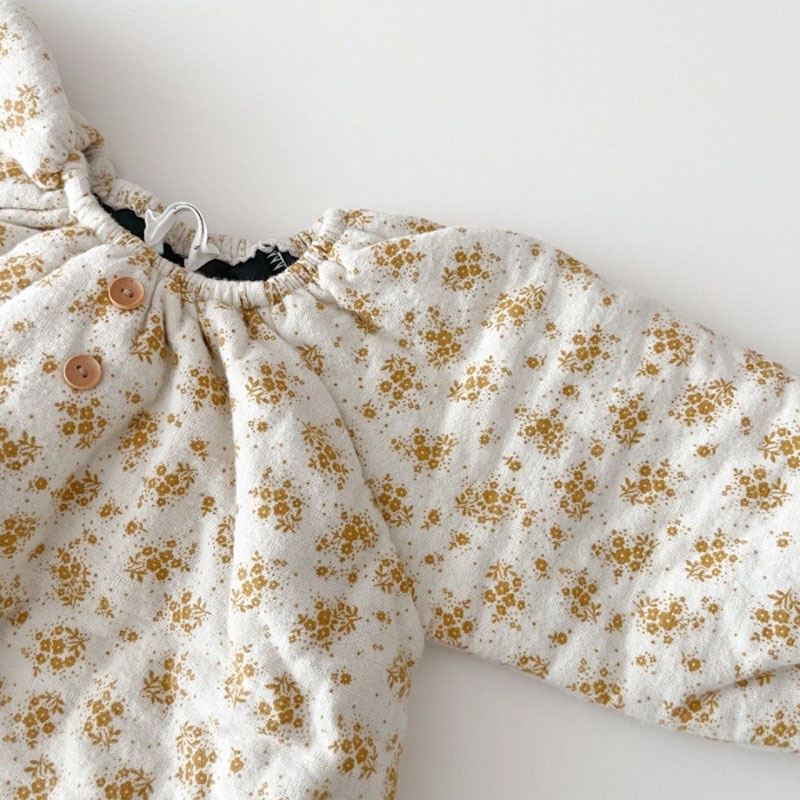 Ins Hot Sale Kids Girls Floral Thicken Romper +Hat