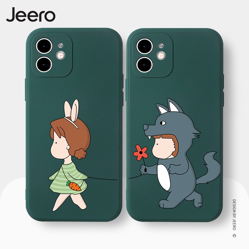 Ốp điện thoại JEERO viền vuông họa tiết hoạt hình cặp đôi dễ thương đẹp Compatible for iPhone 13 12 11 Pro Max SE 2020 X XR XS ip 8 7 6 6S Plus kute HFC135A1