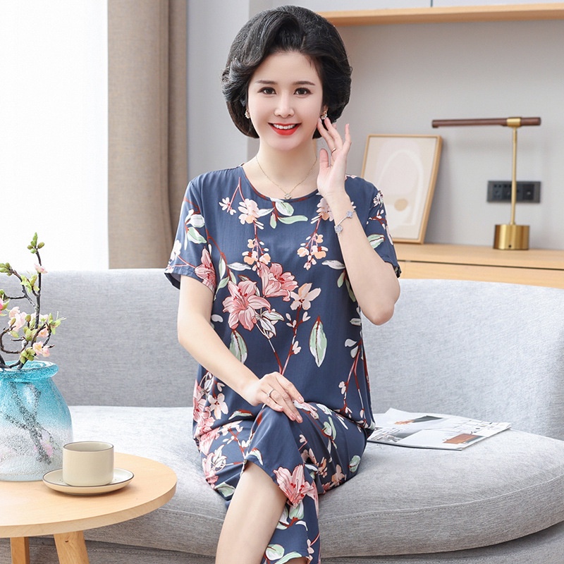 Bộ Đồ Ngủ Vải Lụa Cotton Tay Ngắn Dáng Rộng Thời Trang Mùa Hè Cho Nữ