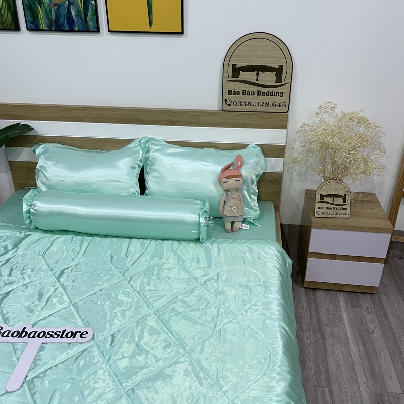Bộ chăn ga và vỏ gối phi lụa (chăn/mền kích thước 2m2)