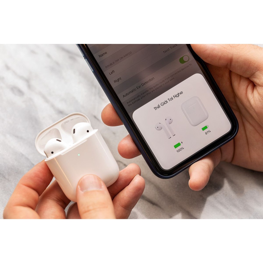 Tai nghe airpods 2, tai nghe Bluetooth cao cấp full chức năng định vị đổi tên dừng nhạc sạc không dây cho Android và iOS