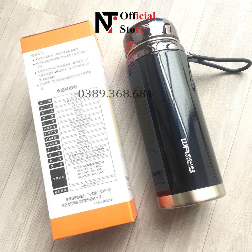Bình giữ nhiệt nóng lạnh inox 304, bình giữ nhiệt Baol dung tích 1500ml, 1200ml, 1000ml, 780ml, 600ml - NT Store
