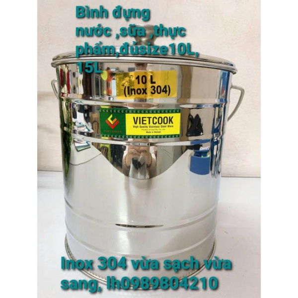Bình đựng nước,sữa ,thực phẩm  inox 10 ,15 lít  SUS 304 ,Bình nước inox ko vòi inox 304, CHÍNH HÃNGVN