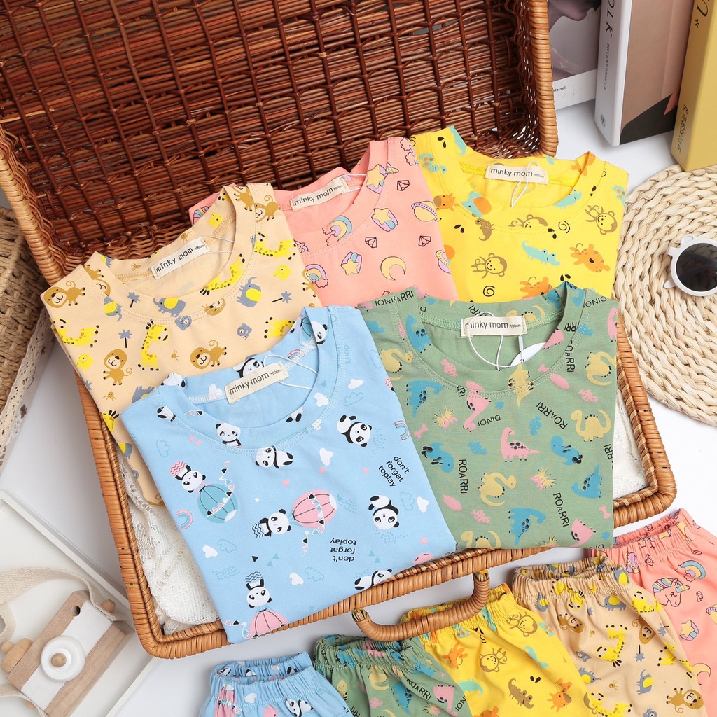 Bộ Cộc Tay Cho Bé Trai Bé Gái Minky Mom Vải Cotton 100% In Họa Tiết Dễ Thương, Đồ Bộ Mặc Nhà Cho Bé BCKHI1