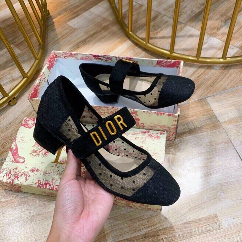 giầy bít mũi gót trụ 5 p phối lưới thoáng êm mềm ( chuẩn hình)