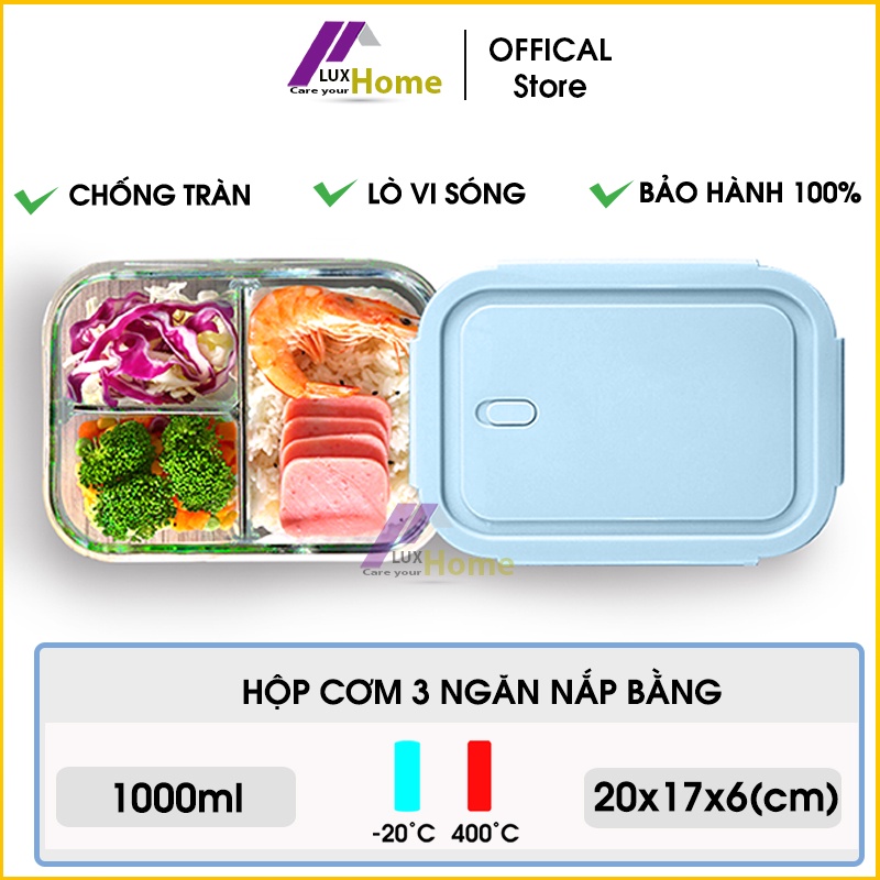 [Mã LIFEXANH03 giảm 10% đơn 500K] Hộp cơm thủy tinh 3 ngăn, 2 ngăn, 1 ngăn chịu nhiệt, chống tràn