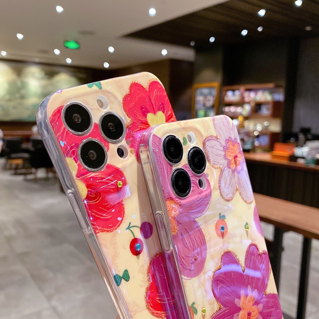 Ốp Điện Thoại Họa Tiết Hoa Tím / Đỏ Thời Trang Chống Sốc Cho iPhone 14 / 13 / 12 / 11 / X / 8P / 7