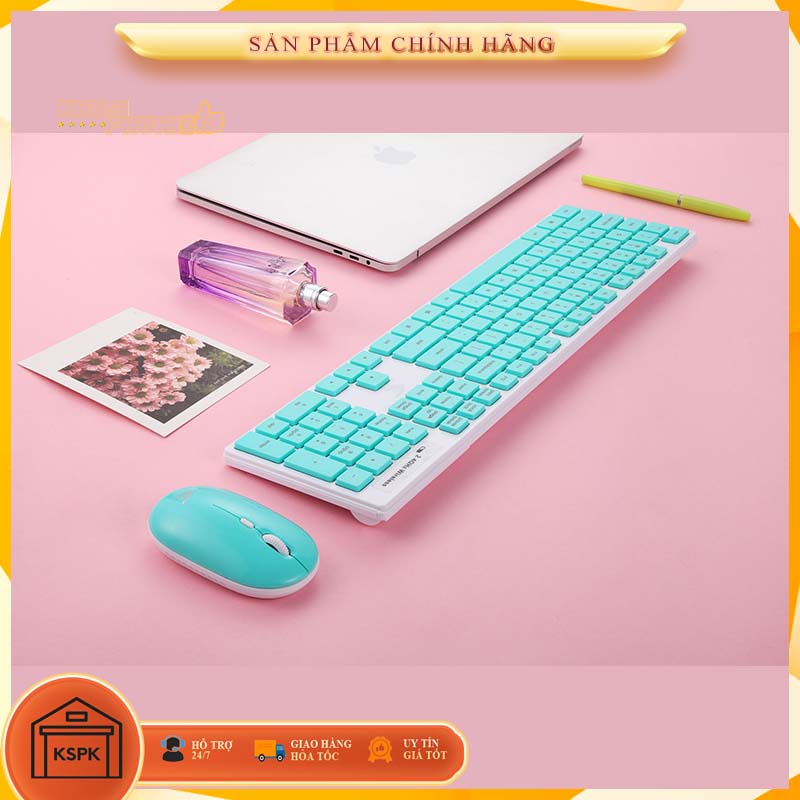 Bộ Bàn phím kèm chuột không dây xanh hồng mỏng dễ thương giá rẻ KSPK