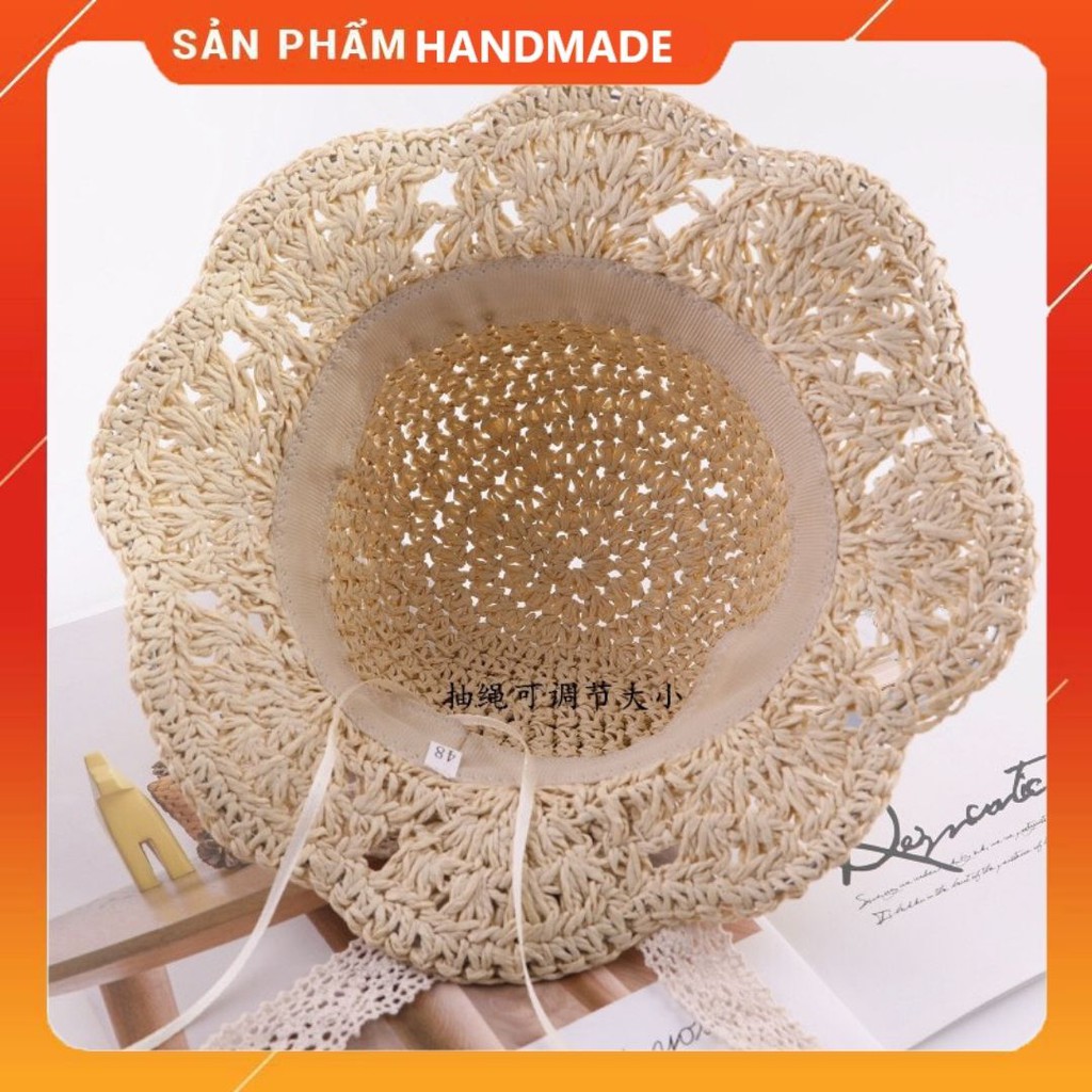 Mũ Cói HANDMADE Phong Cách Vintage Nón Cói Phối Ren Cực Xinh Siêu Thoáng Cho Bé Gái Từ 1 Đến 7 Tuổi
