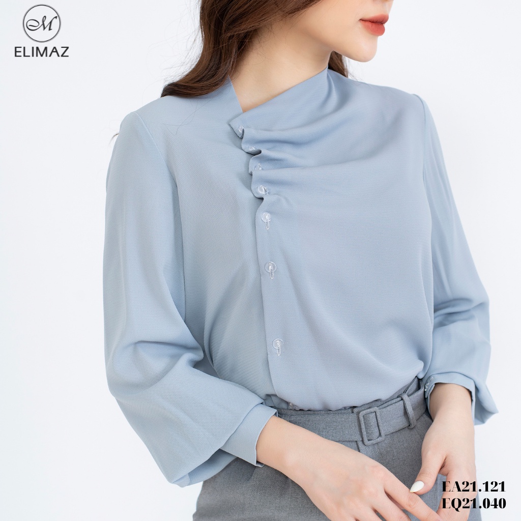 Áo sơ mi nữ công sở Elimaz lụa trơn đính ngọc trai EA21.121