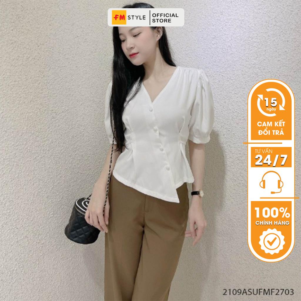 Áo kiểu nữ đẹp FM STYLE bánh bèo hàn quốc cổ tim tà chéo gài nút bọc thời trang vừa thanh lịch vừa trẻ trung 220305407