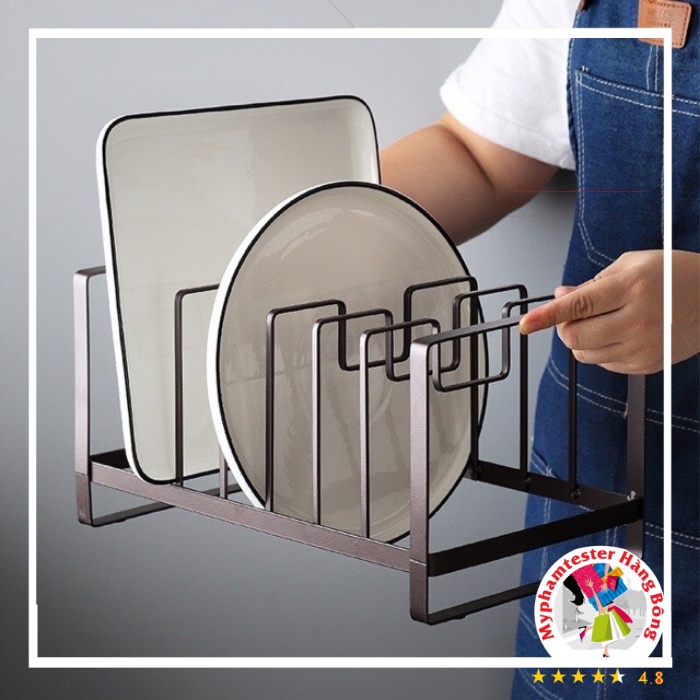 [4.9⭐] Giá cài vung, thớt thép nâu đen hoặc inox bền đẹp không gỉ