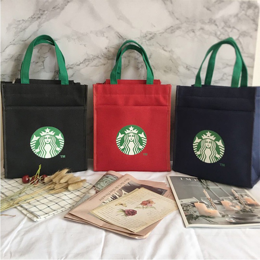 Túi vải canvas Starbucks chống thấm nước cỡ lớn gấp gọn tiện lợi mang đi du lịch/mua sắm
