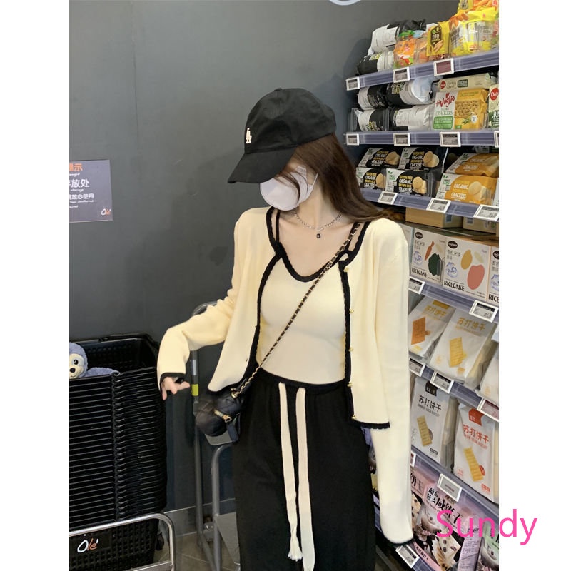 Set Áo Thun Tay Dài Phối Áo Hai Dây Thời Trang Mùa Thu Xinh Xắn Cho Bé Gái