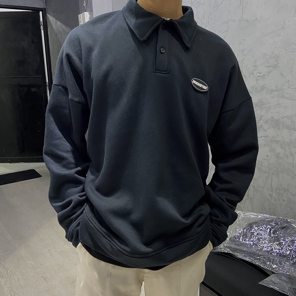 Áo tay dài local brand - Sweater nữ nam có cổ logo Dragonbyboi Đen nỉ bông cao cấp