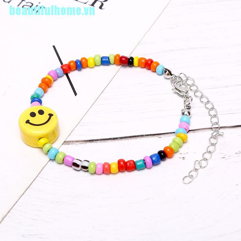 Vòng Tay Chuỗi Hạt Nhiều Màu Mặt Cười Phong Cách Boho