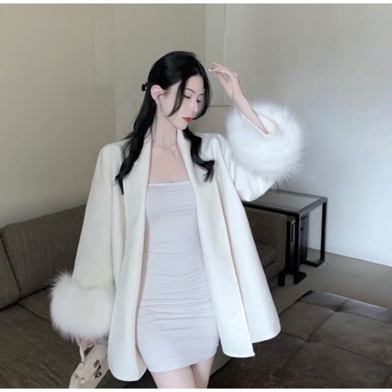 Áo choàng , áo khoác len tay lông hottrend ulzzang | BigBuy360 - bigbuy360.vn