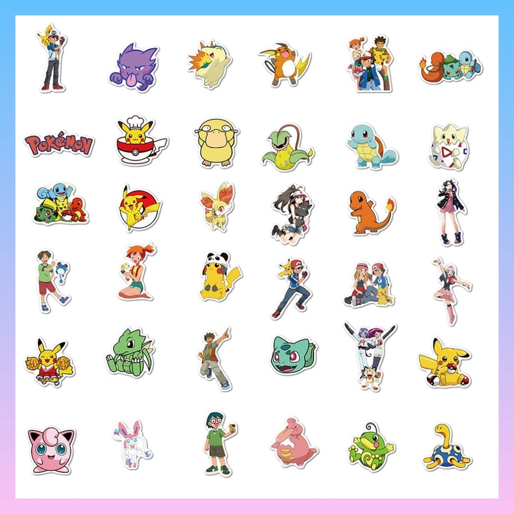 Set 80 Nhãn Dán Pokemon Sticker Hoạt Hình Đáng Yêu Chống Thấm Nước Trang Trí Mũ Bảo Hiểm, Laptop, Điện Thoại, Guitar