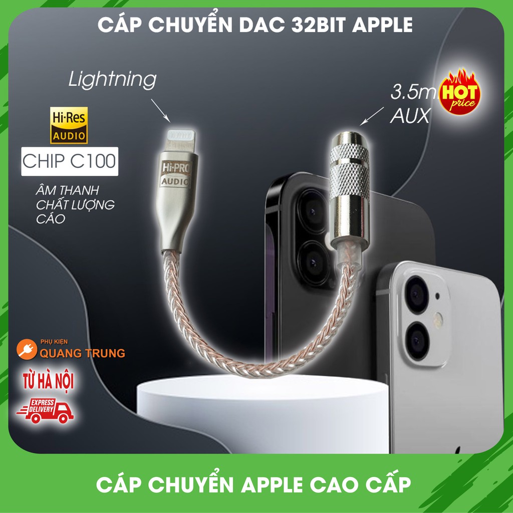 Cáp chuyển IPto 3.5mm AUX,cao cấp dành cho IP,tablet táo