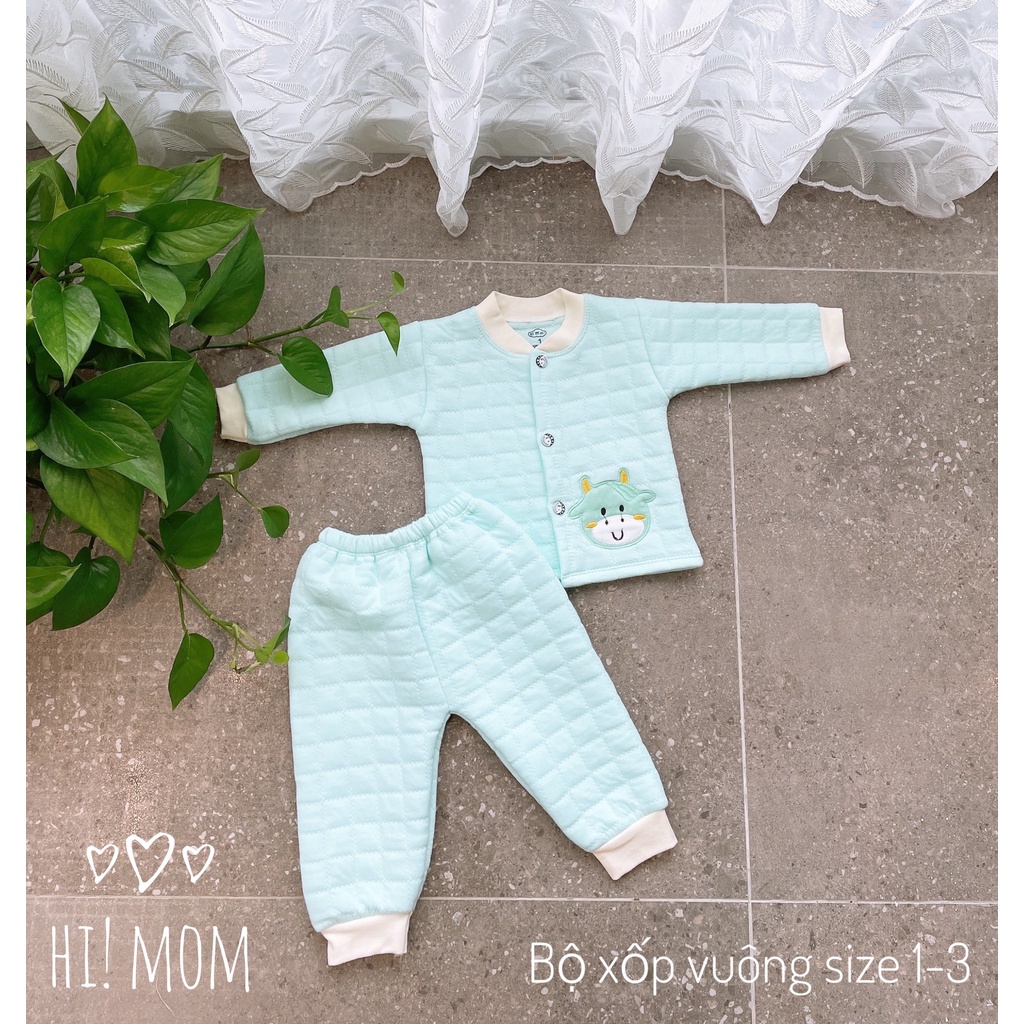 Bộ dài tay sơ sinh cổ tàu nỉ xốp Hi Mom cho bé trai/ bé gái (3-8kg)