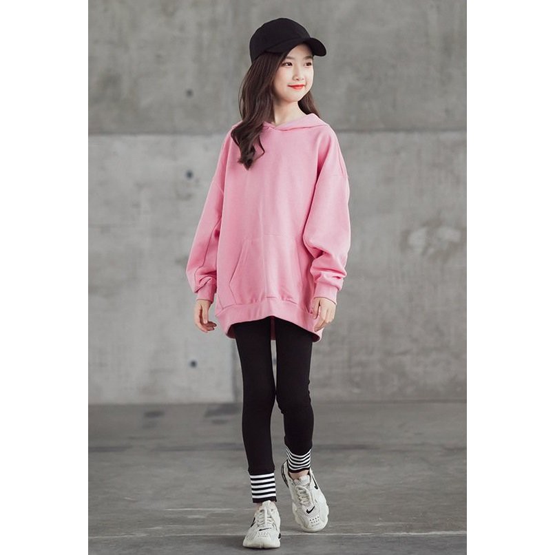 Sét áo hoodie đắp túi và quần legging sọc ngang cho bé gái